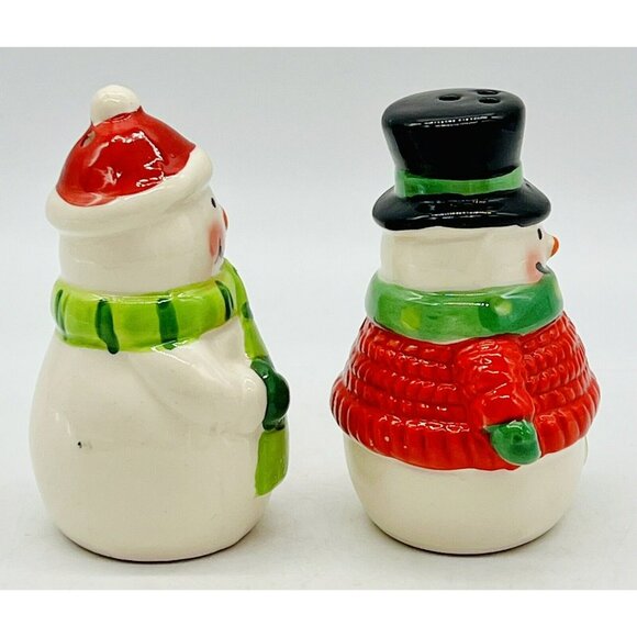 Celebrations By Mikasa Snowmen Salt Pepper Shakers Hand Painted Ceramic Winter - Picture 3 of 10